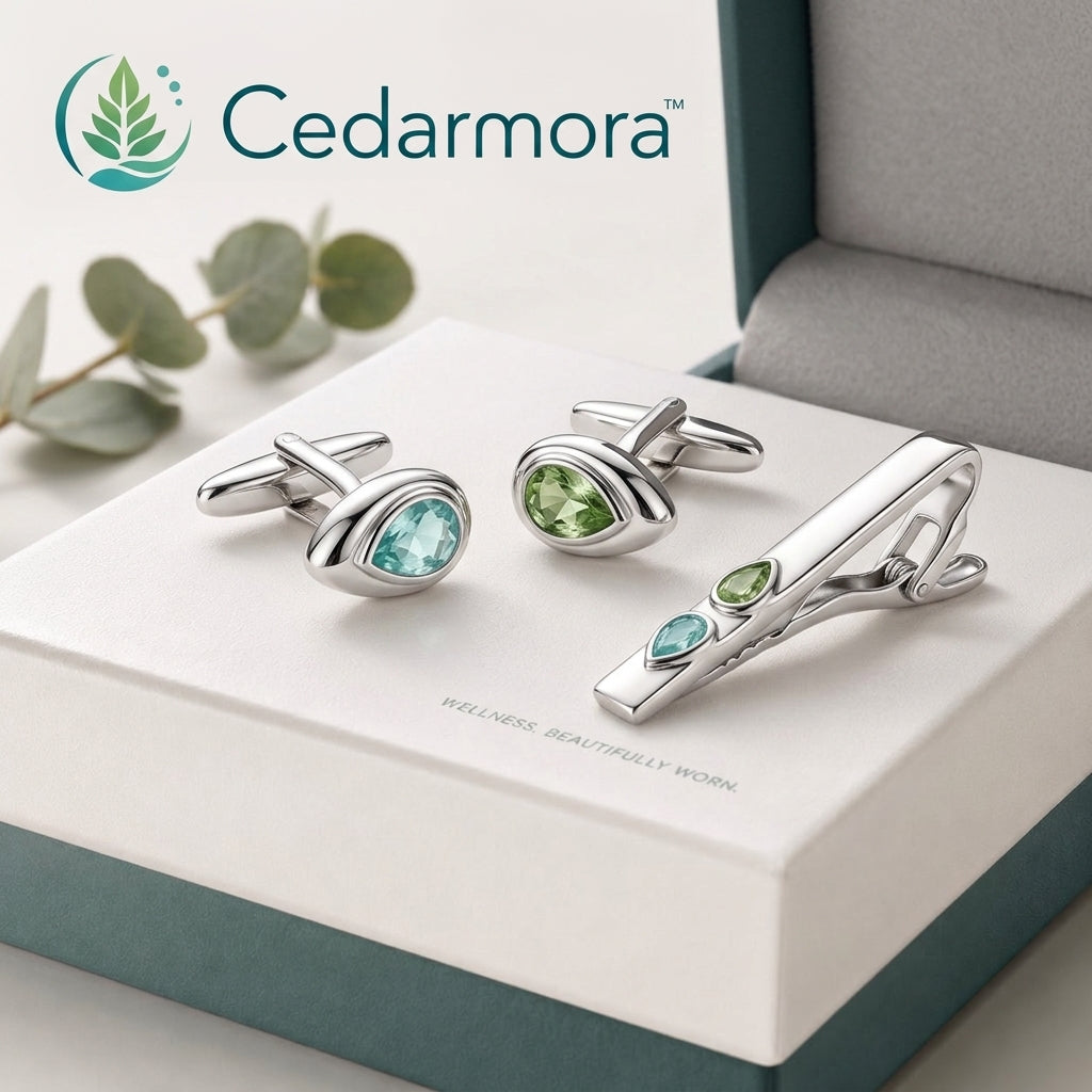 Cedarmora™ Botanical Balance Cufflinks & Tie Clip Set